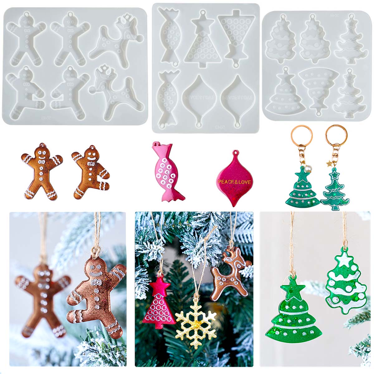 Resin Art Mold - Рождественская серия, серьги, кулон, силиконовая форма,